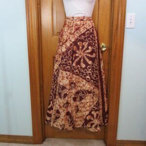 Soft Surroundings Silk Wrap Skirt Maxi Rust Batik on Cream Lined Size Medium